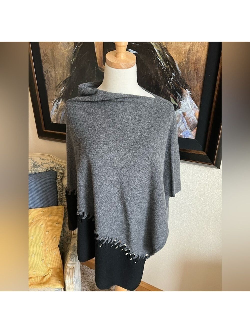 NWOT Kinross Gray Black Cashmere Poncho OS